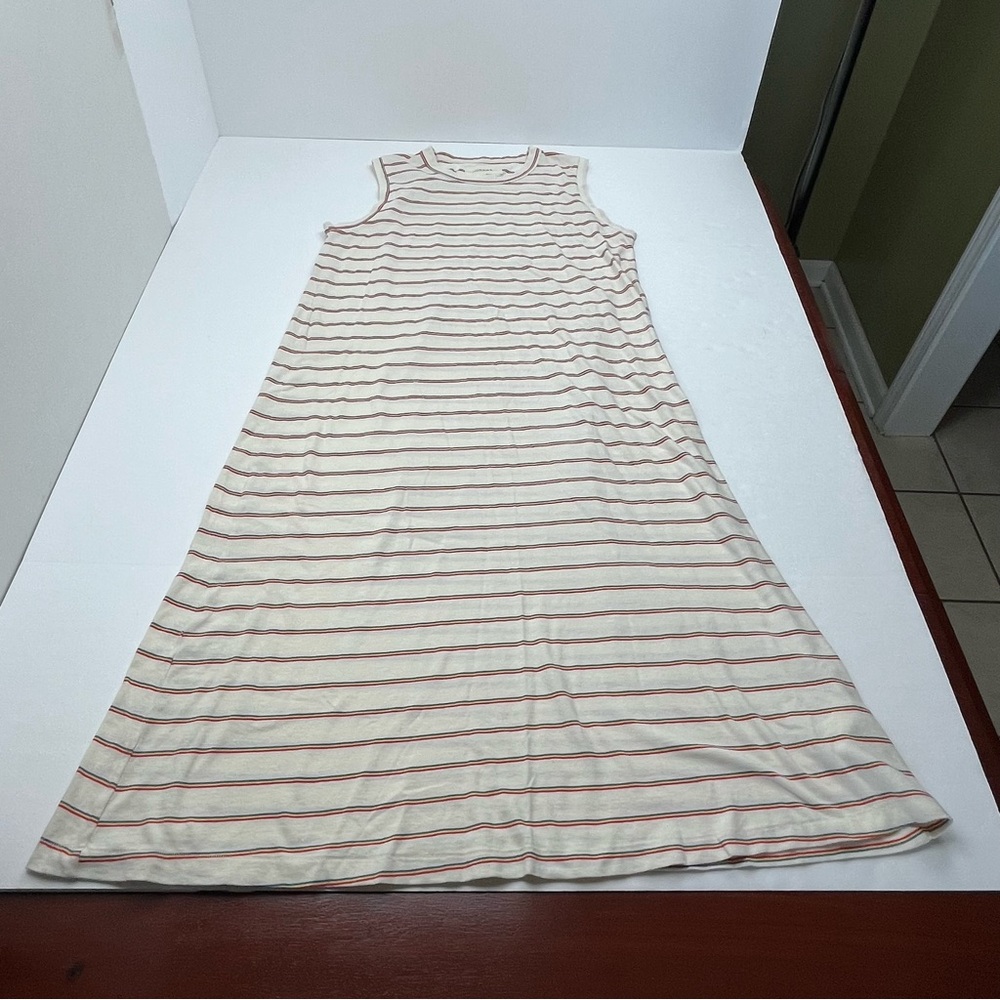 The Great. Cream Striped Sleeveless Maci Dress 100% Cotton Women SZ 2 *TINY FLAW